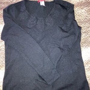 Anne Klein - Black long sleeved top with lace cut design / Size Large - NWOT